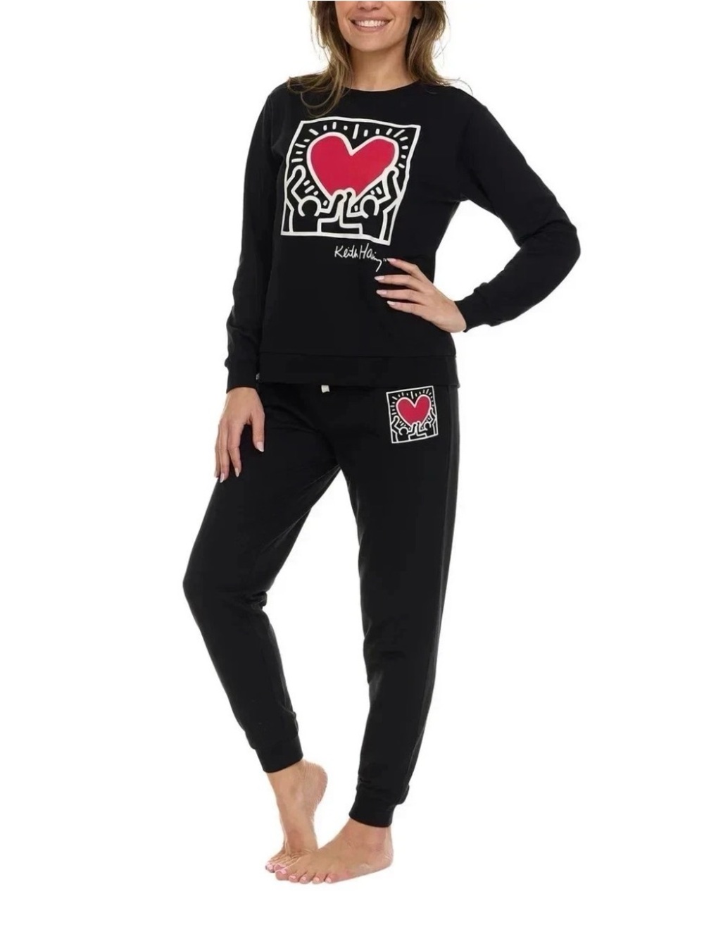 NWT! Keith Haring Women’s Lounge Set Black with Red Heart Size XS
